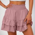 thumbnail image 2 of Dezsed Women's Casual Shorts Boho Flowy Shorts Ruffle Mini Skirts Running Tennis Shorts Summer Elastic Waist Beach Shorts Pink XL, 2 of 6