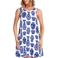 thumbnail image 1 of Fotbe Blue Vases Vestido de Verano sin Mangas para Mujer – Vestido Midi Línea A, Estilo Camiseta Floral, Vestido Playero Casual y Fluido, 1 of 7