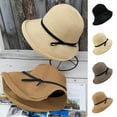 thumbnail image 4 of Dyfzdhu Women Bucket Hat Trendy Summer Bowler Sunblock Curly Rimmed Straw Sun Hats Black, 4 of 7