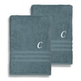 thumbnail image 5 of Authentic Hotel and Spa  Omni Turkish Cotton Terry Set of 2 Medium Blue Bath Towels with White Script Monogrammed Initial B, 5 of 5