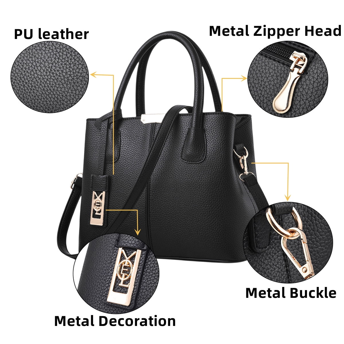Kabuer Women's PU Leather Tote Handbag with Shoulder,Black