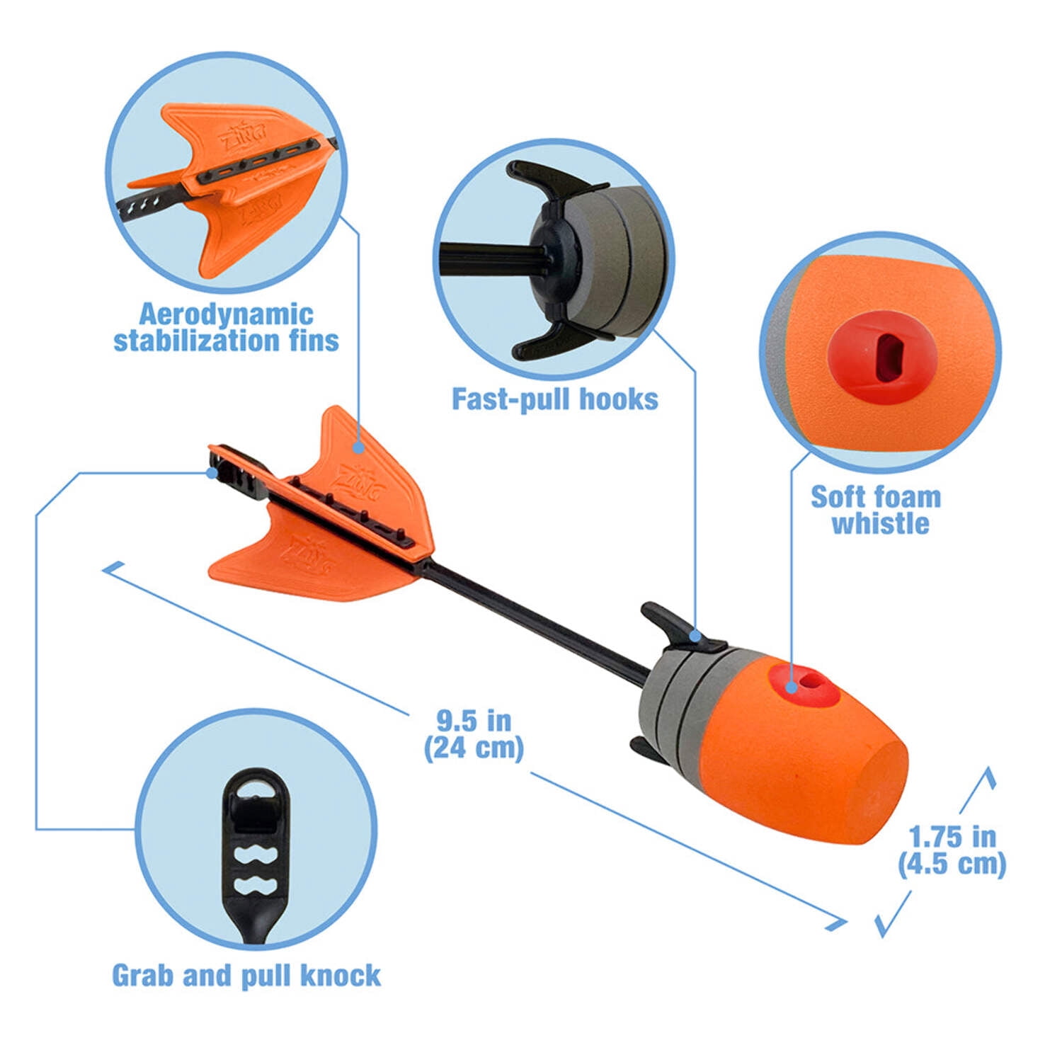 Zing Z-Ammo 10 Units Extra Bounce Back Whistle Arrow Refills (Green/Orange/Red)
