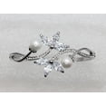 thumbnail image 2 of Faship Clear CZ Crystal Shell Pearls Floral Bangle Bracelet, 2 of 4