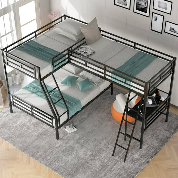 Branax, Triple Bunk Bed, Twin over Full Bunk Bed, Metal Bunk Beds with