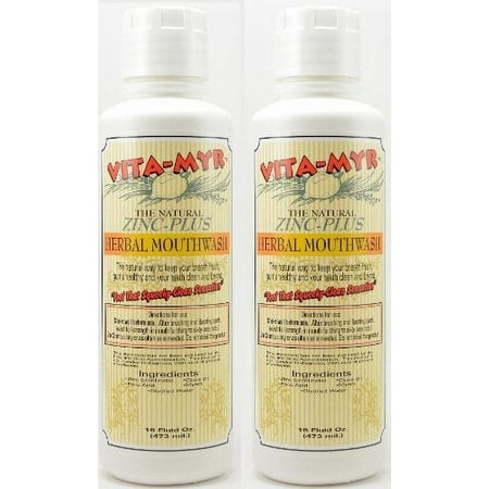 2 Pack Natural VITA-MYR Mouthwash - Effective Herbal 16 oz Vegan, Gluten-Free, Organic and Safe! No Alcohol! Great Taste!