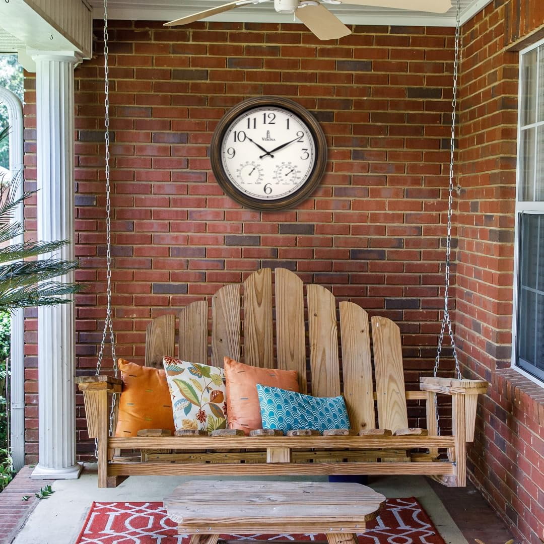 Outdoor Clock for Patio Large Waterproof with Thermometer - 18 inch Indoor Outdoor Wall Clock with Temperature and Humidity Combo - Weatherproof, Accurate & Easy to Read for Pool, Garden & Home Decor