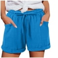 thumbnail image 3 of MASRIN Womens Cotton Linen Summer Shorts Baggy Comfy Lounge Beach Shorts Drawstring Elastic Waist Rolled Hem Shorts with Pockets Blue XL, 3 of 8