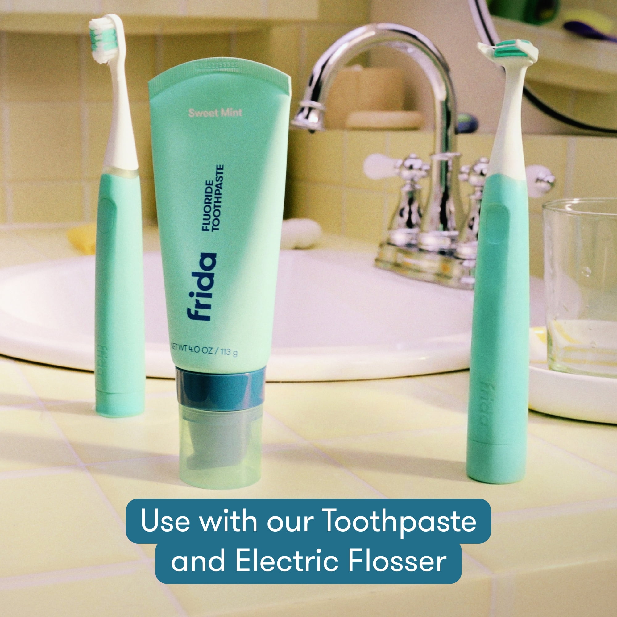 Frida for Kids Electric Toothbrush for Kids, Soft Bristles, Mint Teal, 1 Count + 1 Replacement Head
