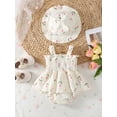 thumbnail image 4 of BemeyourBBs Infant Baby Girl Tulip Romper Dress Summer Clothes Outfit Sleeveless Floral Print Smocked Dress with Sun Hat Set Cute Playsuit, 4 of 9