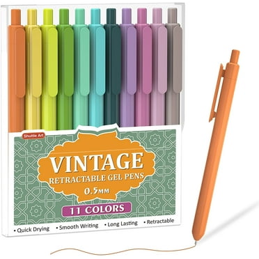 Art Gel Pens, Shuttle Art 11 Vintage Ink Colors Retractable Pens, Cute Pens 0.5mm Fine Point for Writing Drawing Journaling Note Taking