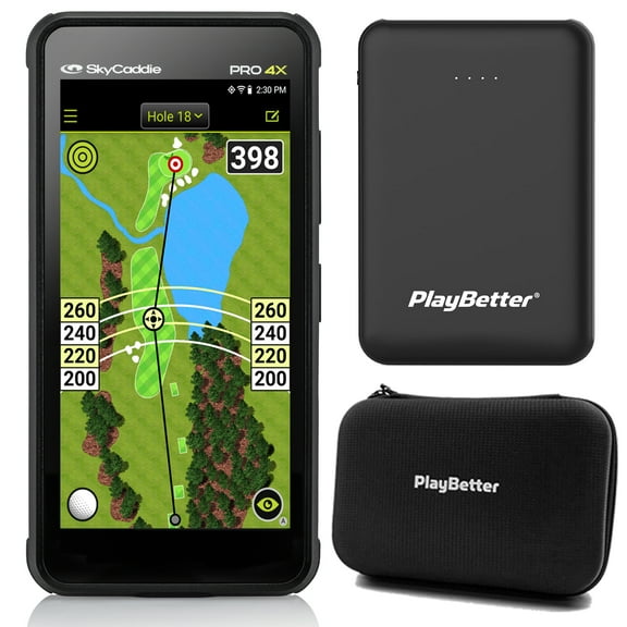 SkyCaddie PRO 4X Handheld Golf GPS Bundle with PlayBetter Portable Charger & Protective Hard Case