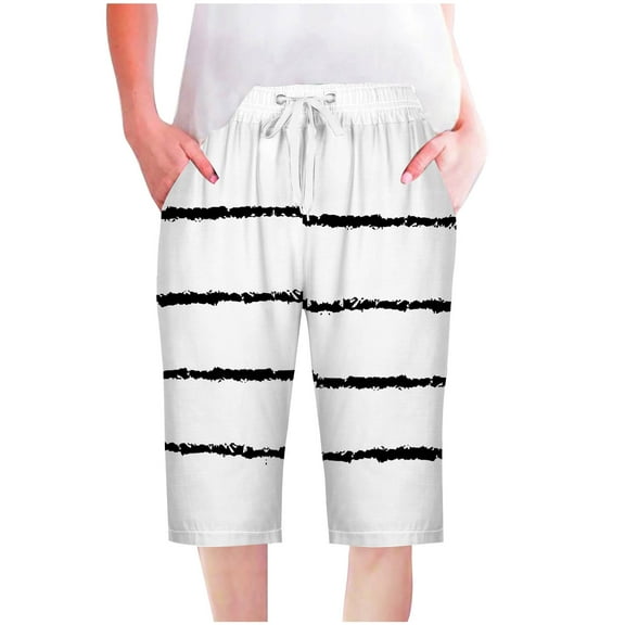 cfhntfmh Capri Pants for Women Fashion Print Summer Lounge Pants Elastic Waist Wide Leg Vacation Trousers