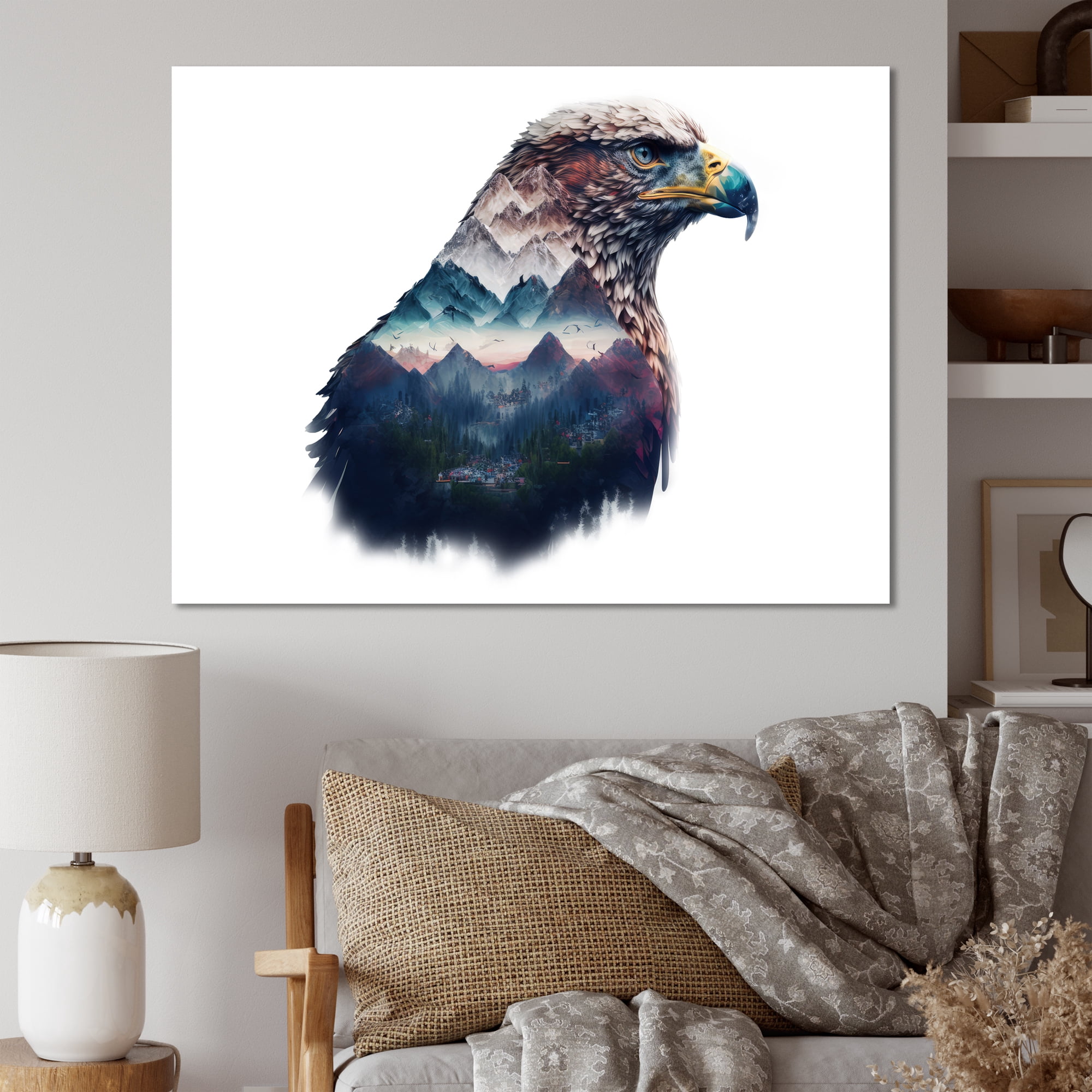 Designart Double Exposure Of A Eagles With Montain Landscape Canvas Wall Art