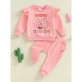 thumbnail image 2 of FEORJGP Little Girls 2 Piece Western Outfits 3M 6M 12M 18M 2T 3T Toddler Baby Ruffles Long Sleeve Sweatshirts Letter Print Pullovers Crew Neck Tops anweet Casual Cute Clothes for Spring Fall, 2 of 7