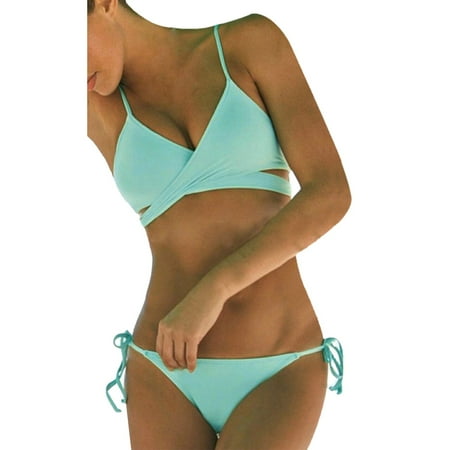 Rigardu tankini swimsuits for women Bikini Suit Up Women Bathing Push Padded Set Swimsuit Bandage Bra swim suits for women Green + L