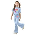 thumbnail image 3 of Rhuody Ensembles pour Filles Rentrée des Classes Imprimés de Dessins Animés Manches Courtes Survêtement Col Rond Hauts Pantalons Évasés Tenue d'Été Confortable Bleu Pâle 7-8 Ans, 3 of 5