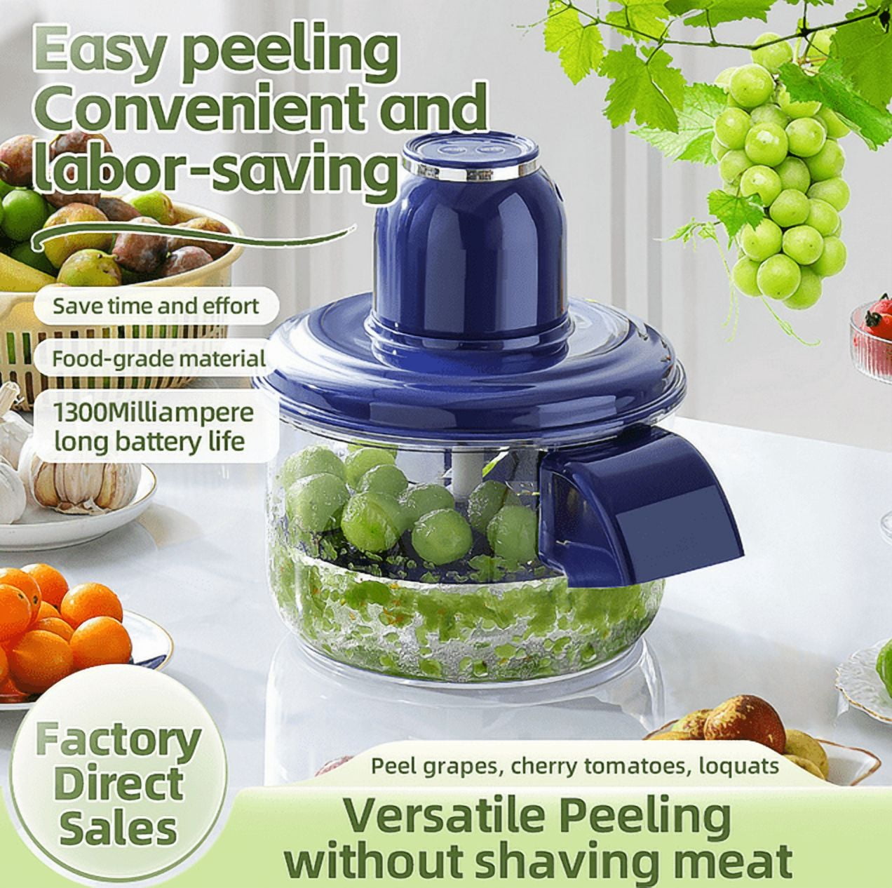 Electric Automatic Fruit and Vegetable Peeler with 50W Motor,1300 RPM,Rechargeable Battery,Compact 8x8x9 Inches,Easy to Clean for Apples Potatoes Carrots Mangoes Kiwi