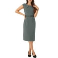 thumbnail image 2 of Vestido elegante de mujer Inspire Chic con mangas cortas, cinturón, ideal para el trabajo, vestido tipo sheath en gris oscuro, talla XS, 2 of 6