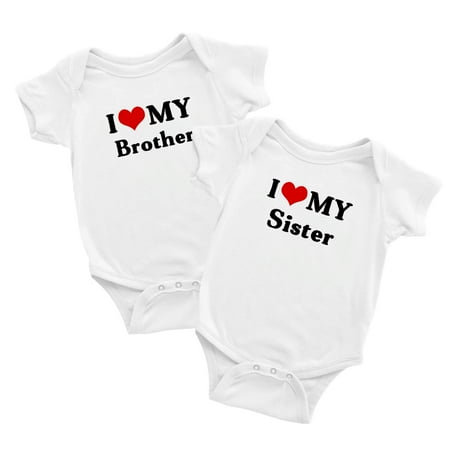 

I Love My Sister Brother Baby Bodysuits Twinss Twins Clothes Gift (White 12-18M)