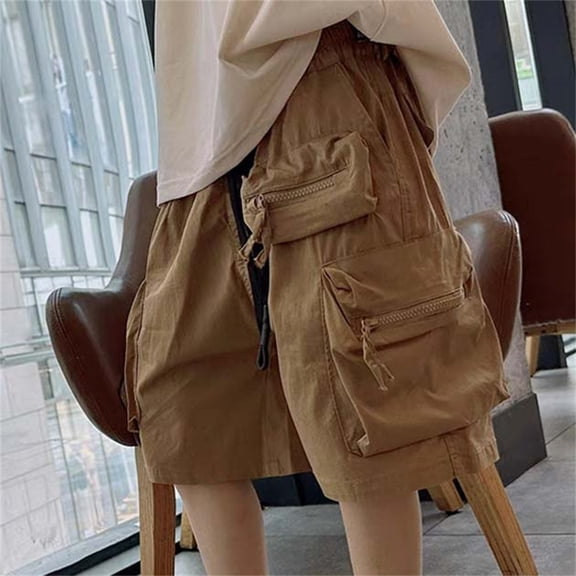 ITSAME Cargo Shorts for Boys, Baggy Fit Muti-Pocket Elastic Waist Summer Athletic Casual Shorts Khaki 9-10T