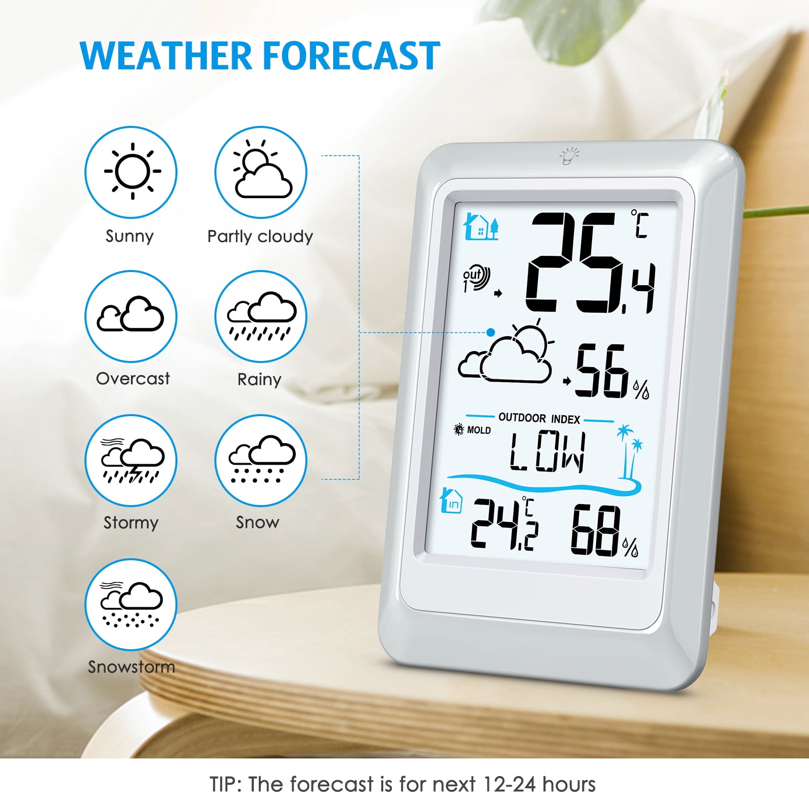 Weather Station, AMIR Indoor Thermometer Outdoor Thermometer with 330ft Remote Sensor Humidity Gauge for Home Greenhouse Office