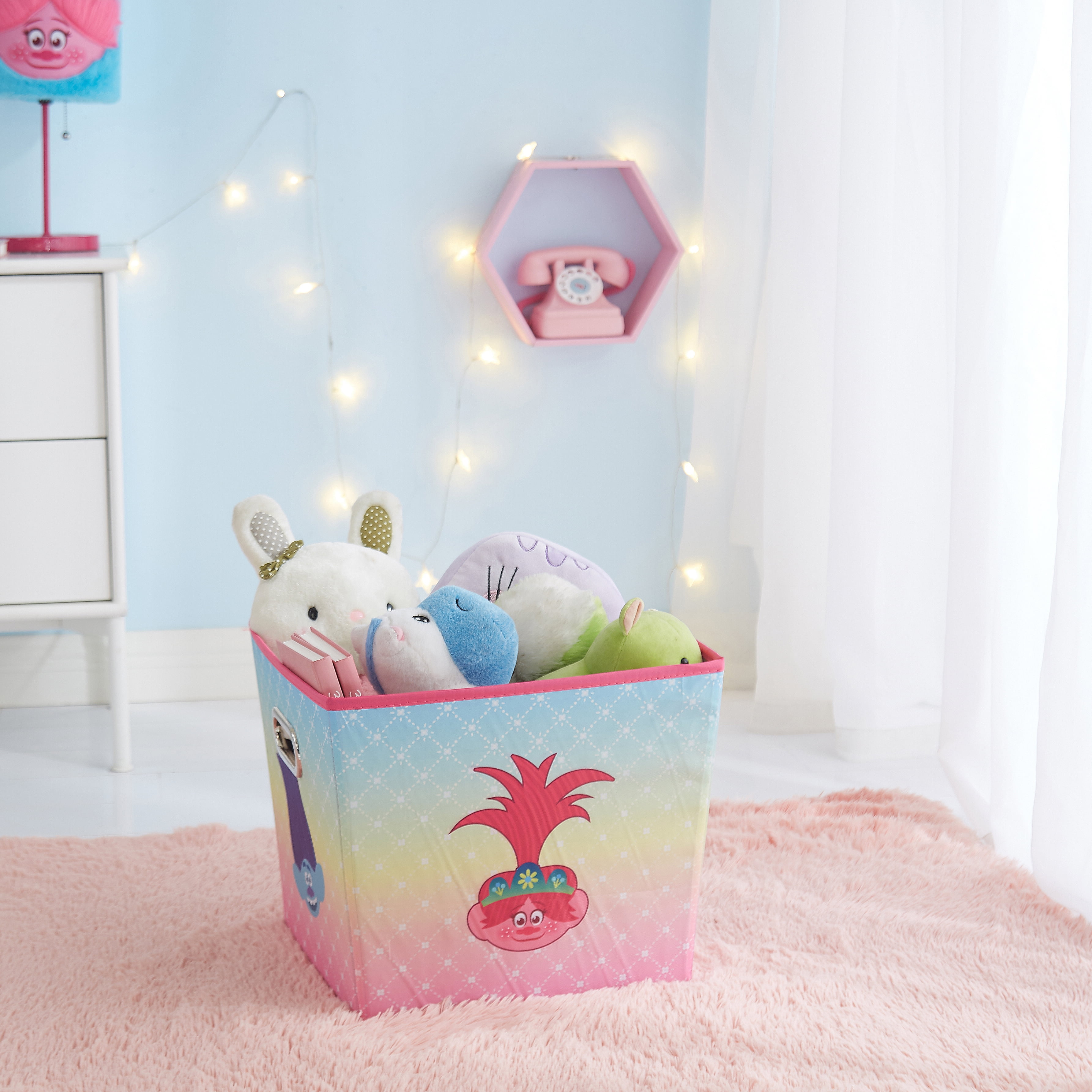 Girls Soft Canvas Trolls Collapsible Storage Trunk Chests Toy Box Bedroom Decor 