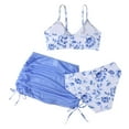 thumbnail image 6 of Bosanter Girls Swimsuit 3 Piece Bathing Suit Cute V Neck Floral Print Bikini Swimsuit with Drawstring Beach Skirt, Blue 9-10Y, 6 of 7
