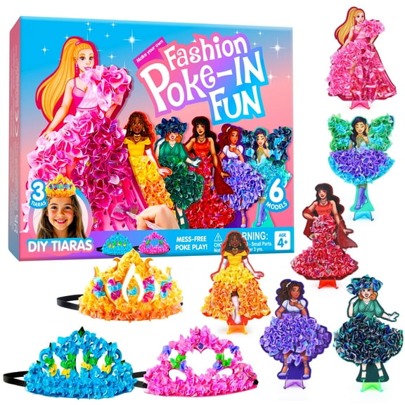 Klever Kits Poke in Fun Art Craft Kits for Girls Ages 4-8, Princess Dress-up Fashion Design Craft Kit, No-mess Art Activities, Birthday Gifts for Kids