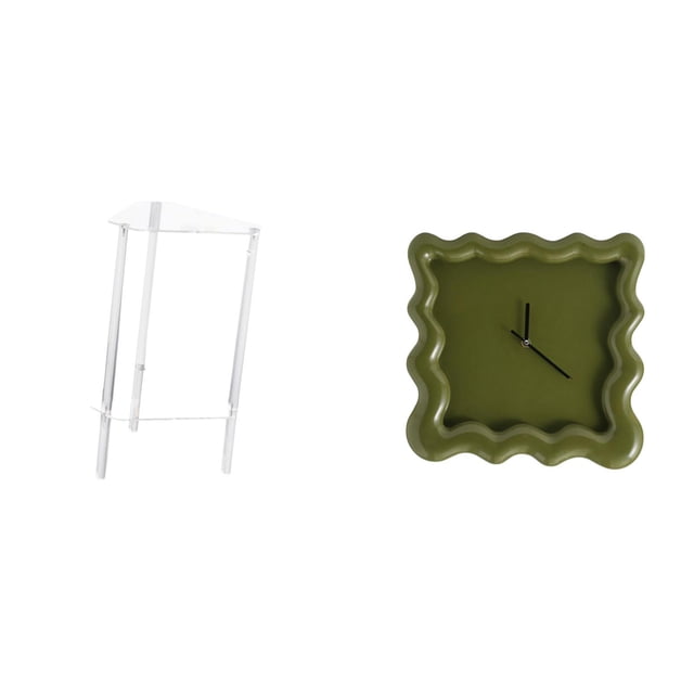 Mesa Auxiliar Minimalista De Acrílico Con Reloj De Pared Cuadrado, Mesita De Noche Moderna Y Reloj Colgante Silencioso Y Preciso Para Decoración Del Hogar Y La Oficina.