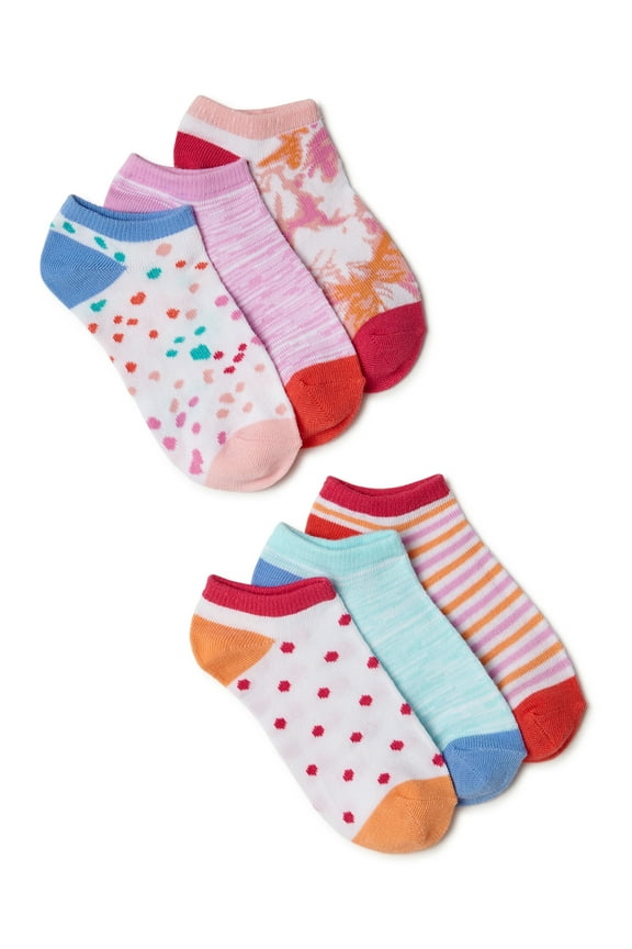 Girls No Show Fashion Socks, 6-Pack, Sizes S-L