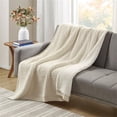 thumbnail image 4 of Pemberly Row 50x60" Contemporary Chenille Waffle Knit Throw in Ivory, 4 of 8