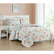 CEDAR COURT Sasha Floral, Coral, Reversible, 100% Cotton, Quilt Bedding Set, King, 3 Piece