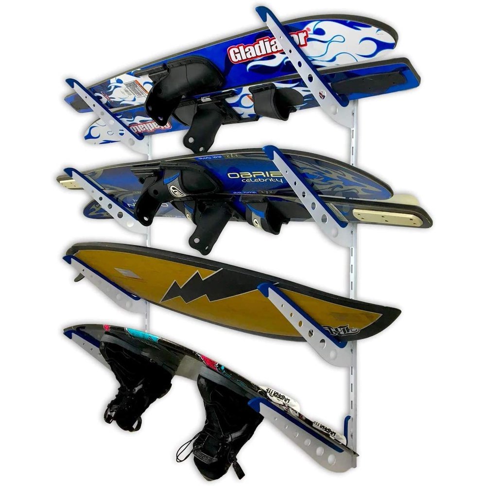 StoreYourBoard Adjustable Water Ski Wall Storage Rack, Holds 4 Sets of