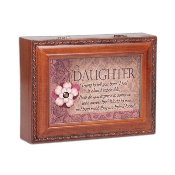 Cottage Garden Daughter Truly Loved Woodgrain Rope Trim Music Box Plays Light Up My Life