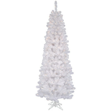 Vickerman White Salem Pencil Pine 7.5' Artificial Christmas Tree with 350 Clear Lights with Stand