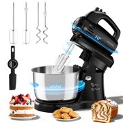 Stand Mixer Automatic Electric Kitchen Mixer - 4.8 QT Smart Standing & Hand Mixer with Auto-Rotating Bowl & Beater, 5-Speed Tilt-Head Household Mixer with Beaters& Dough Hooks for Baking,Black/White