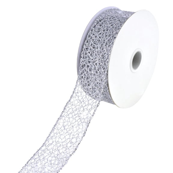 Glitter Webbing Wired Ribbon, 1-1/2-Inch, 10-Yard - Silver