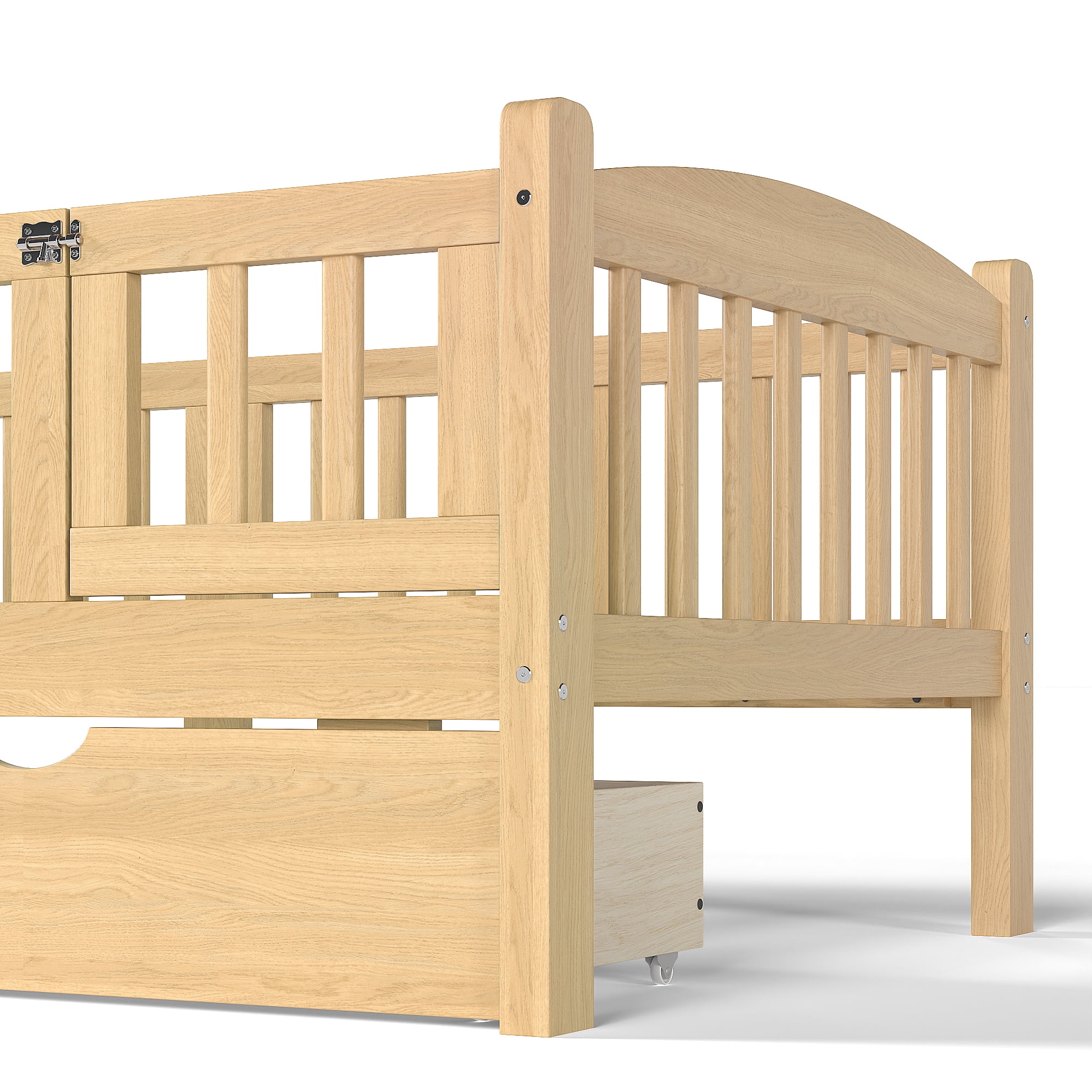 Miniyam Twin Platform Bed with Guardrails and Storage Drawers for Kids, Safe and Sturdy Bed for Children, Natural