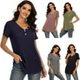 thumbnail image 2 of LAST CLANCE SALE! Women's Summer Pleated Button Short Sleeve T-Shirt Summer V-Neck Solid Color Casual Top, Green, XL, 2 of 6