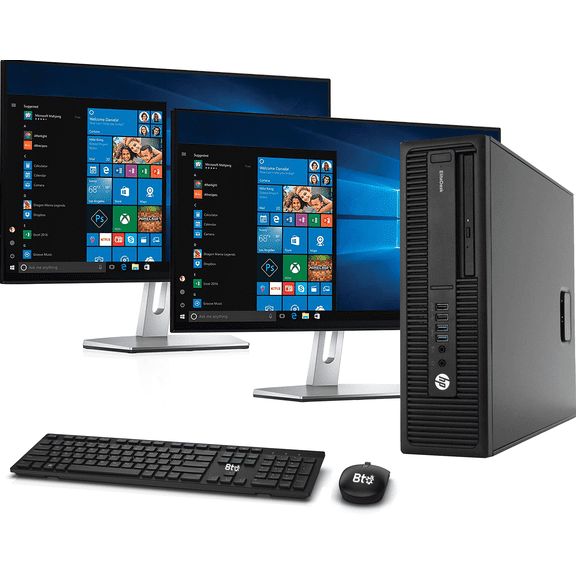 Restored HP 800 G1 SFF Computer Desktop PC, Intel Core i5 3.2GHz Processor, 16GB Ram, 128GB M.2 SSD, 1TB HDD, BTO Wireless Keyboard & Mouse, Wifi Bluetooth, HP New Dual 23.8" Monitor, Win 10 Pro (Refurbished)