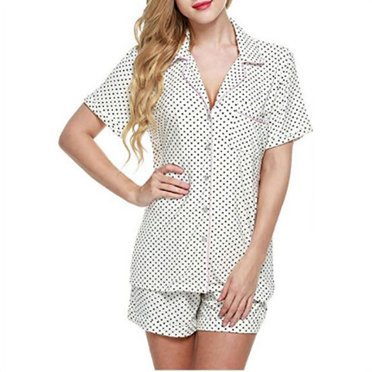 Womens Summer 2PCS Pajamas Set Short Sleeve Sleepwear Button Down Nightwear Soft Pj Lounge Sets