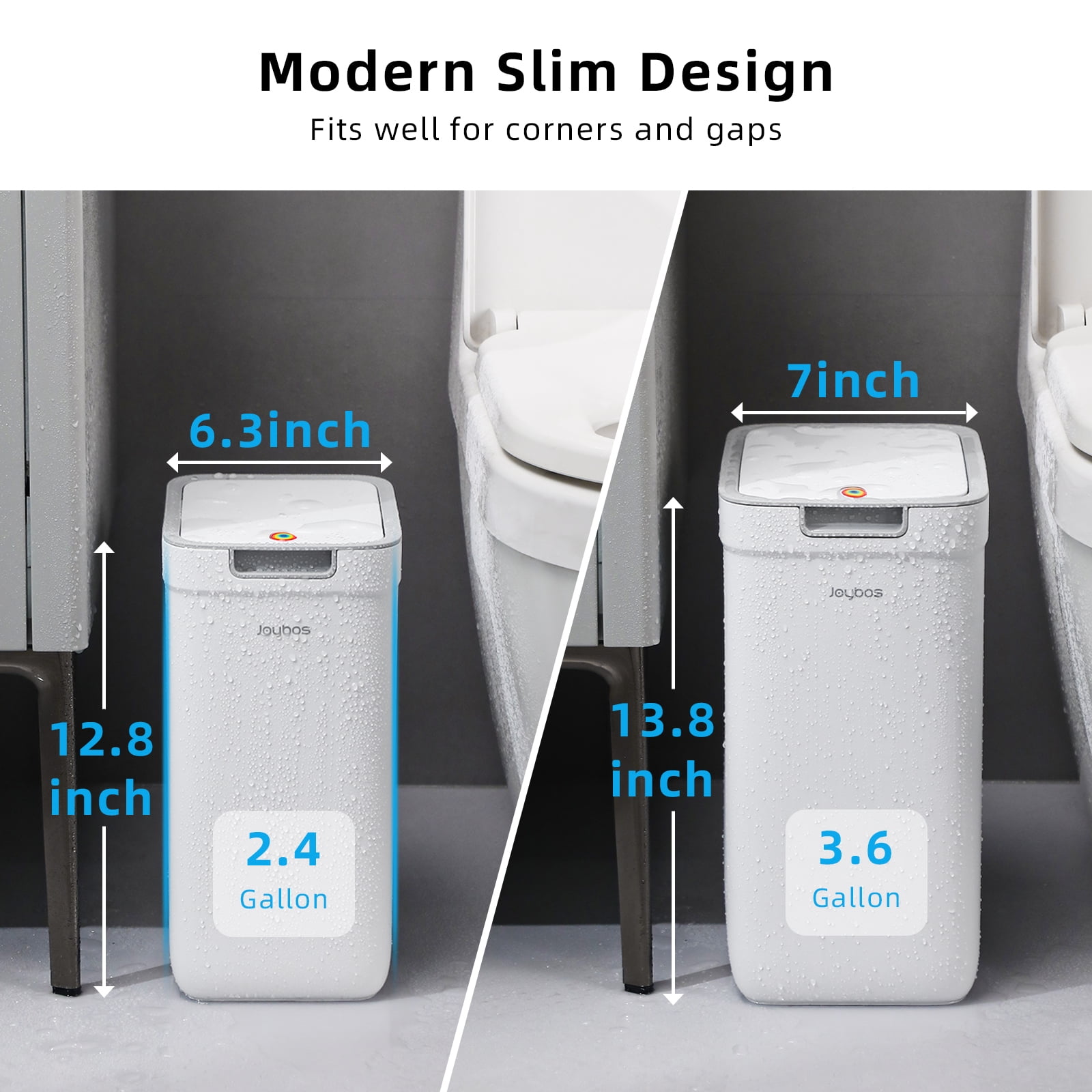 2 Pack Bathroom plastic Trash Can with Lid, 3.6Gal + 2.4Gal Garbage Can with Pop-Up Lid, Small Trash Can Dog Proof, Slim Trash Bin Waste Basket