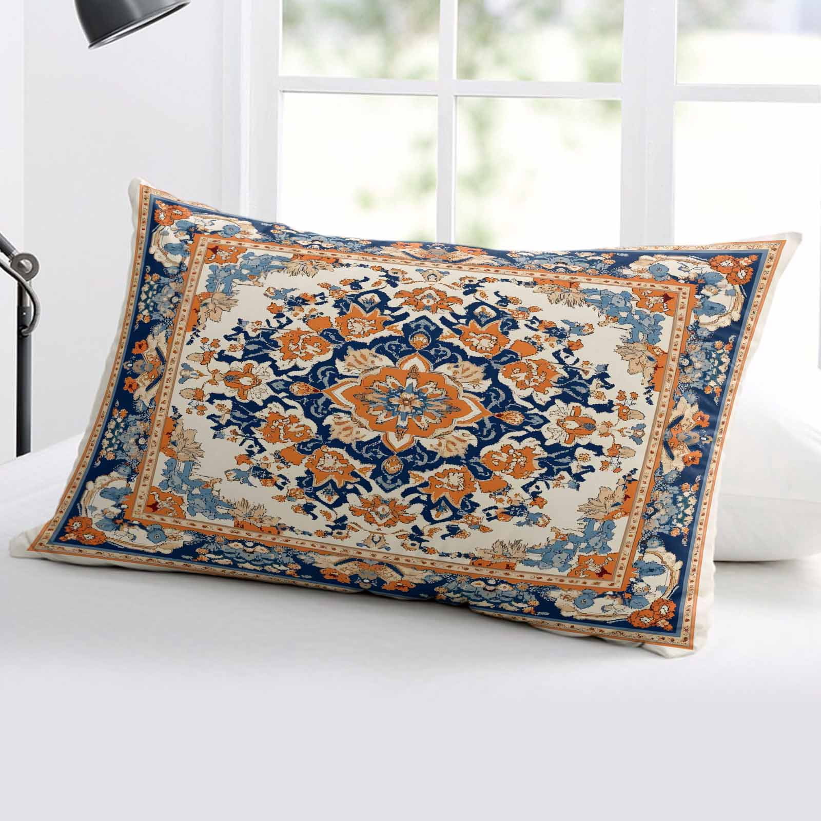 Blue Burnt Orange Boho Throw Pillow Cover 24 x 36 Inch Decorative Pillow Cover Antique Southwestern Art Lumbar Pillowcase Seasonal Rectangle Cushion Case for Couch Sofa Bed Living Room