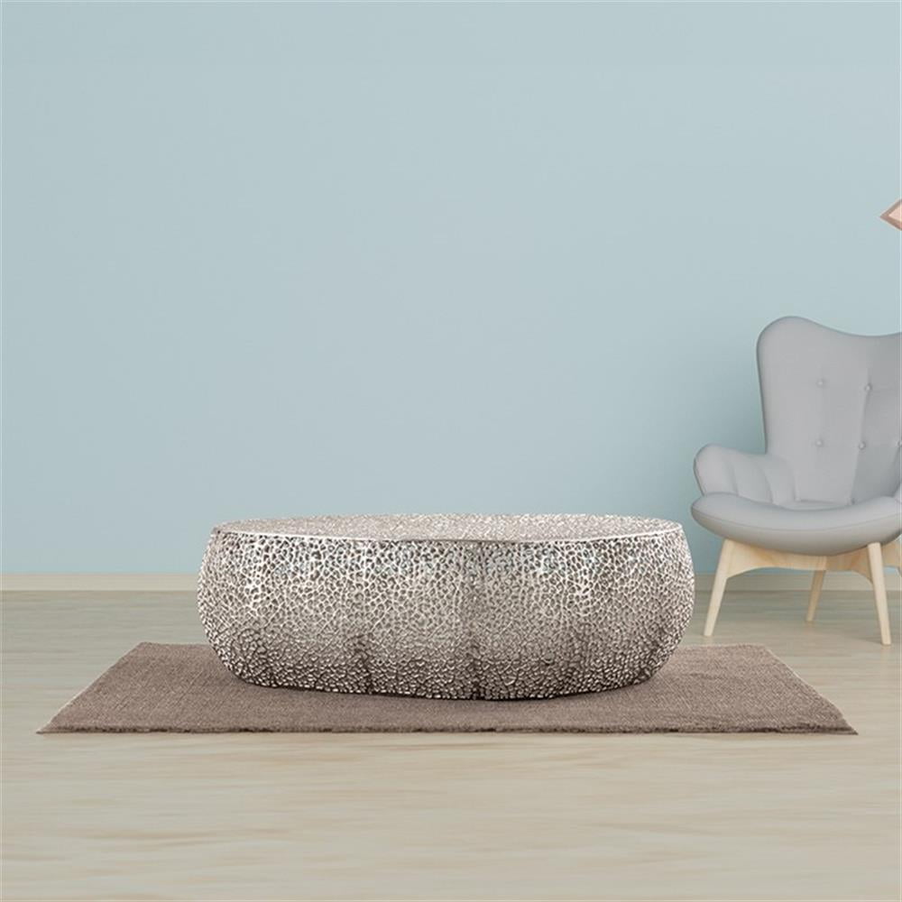 Pemberley Row Aluminum Silver Coffee Table Oval Stylish 51"W x 29.5"D x 16"H