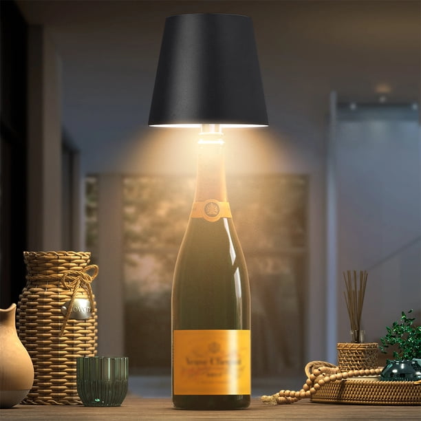 Lámpara de mesa LED Luz cálida recargable y lámpara de botella de vino LED RGB regulable al tacto