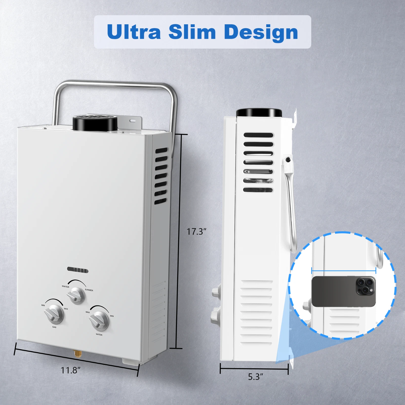 Outdoor Propane Tankless Water Heater - 6L 1.58 GPM Portable Gas Water Heater for RV Cabin Camping with Handle