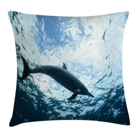 Ocean Themed Home Decor Sea Animals Decor Throw Pillow Cushion Cover, Bottlenose Dolphin Poops in Ocean Marine Underwater Aquatic Wildlife Theme, Decorative Square Accent Pillow Case, 16 X 16 Inches, Blue Grey, by Ambesonne ()