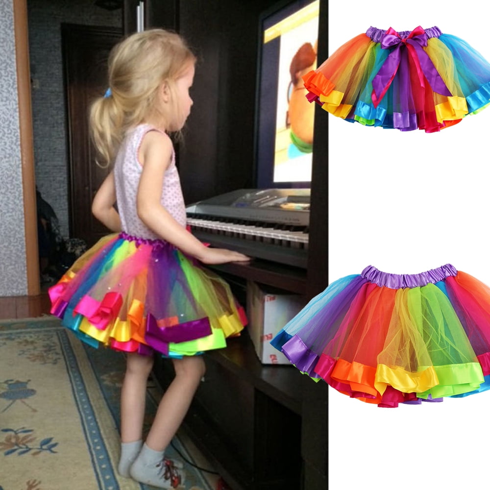 Nituyy Little Girls TuTu Skirt Rainbow Color Mesh Multi Layer Short Loose Skirt Walmart