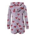 thumbnail image 4 of FRSASU Pajamas Shorts Jumpsuit for Womens Warm Hooded with Ear Heatr Print Romper Zipper Sleepwear Playsuit with Pocket Purple, 4 of 5