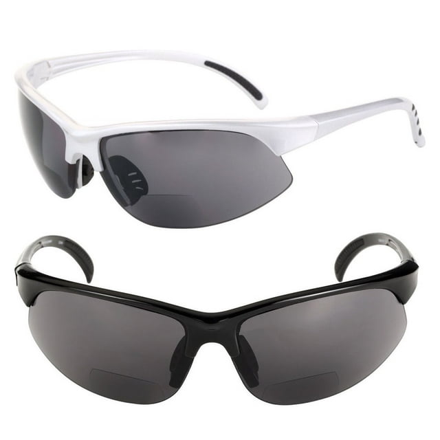2 Pair of Unisex Bifocal Sport Wrap Sunglasses - Outdoor Reading Sunglasses
